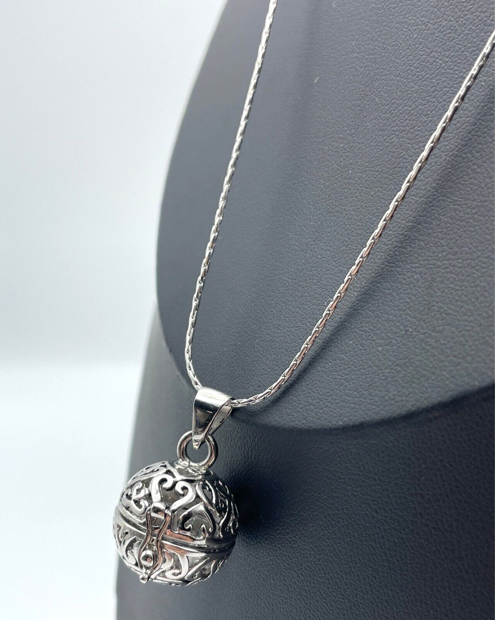 Cookie Lee Round Open Work Ball Pendant Silver Tone 16" Necklace Metal Hang Tag
